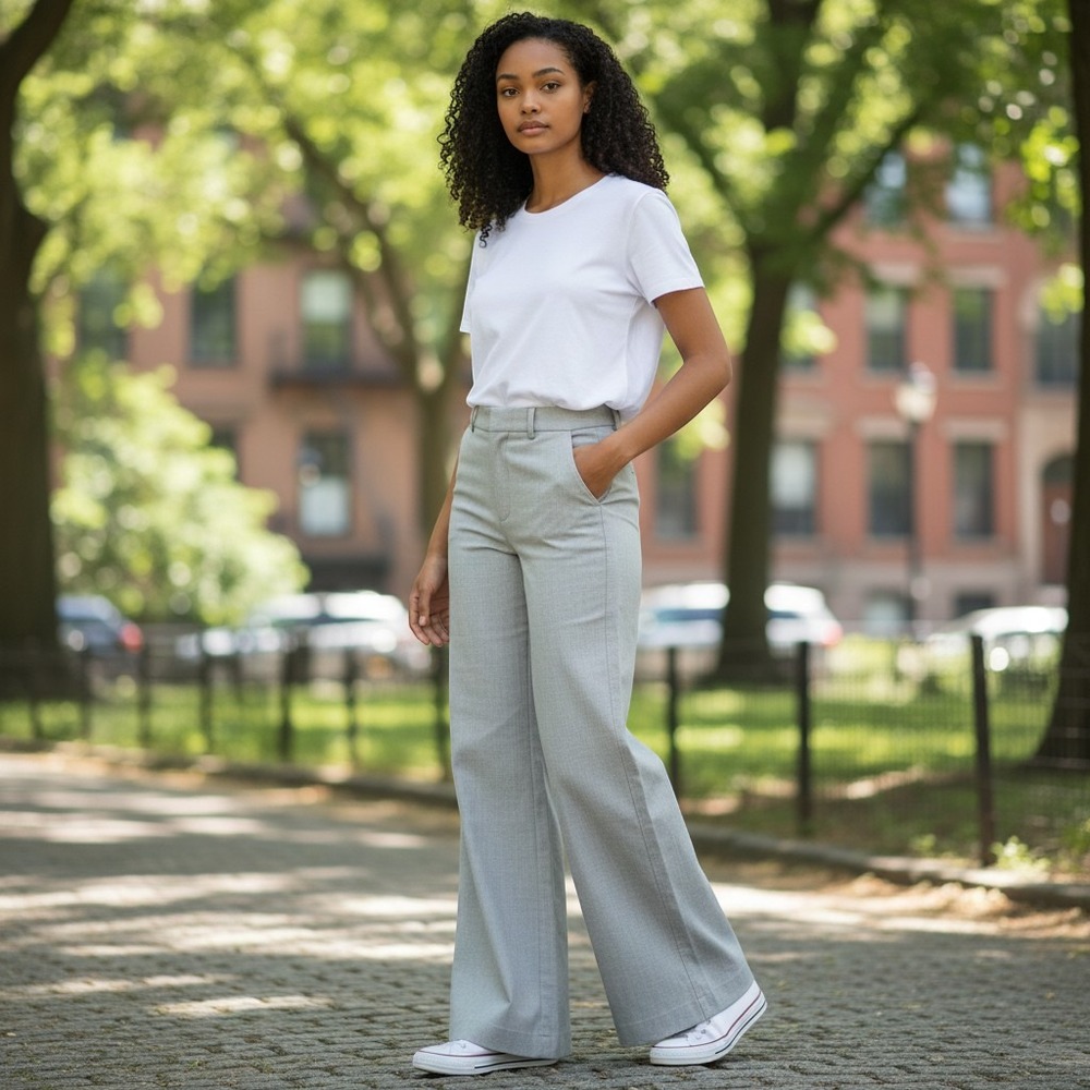 Worthington Dress Pants 10 Light Gray Excellent Modern Fit Wide Leg Trousers